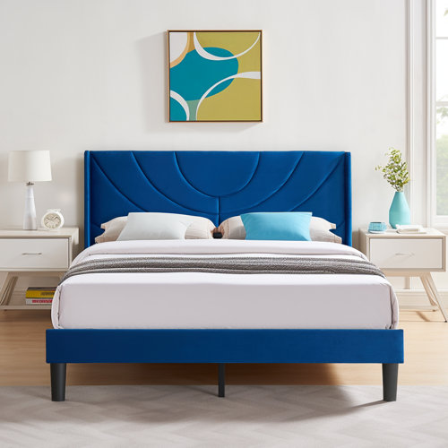 Willa Arlo Interiors Cambridgeshire Velvet Upholstered Bed Frame with